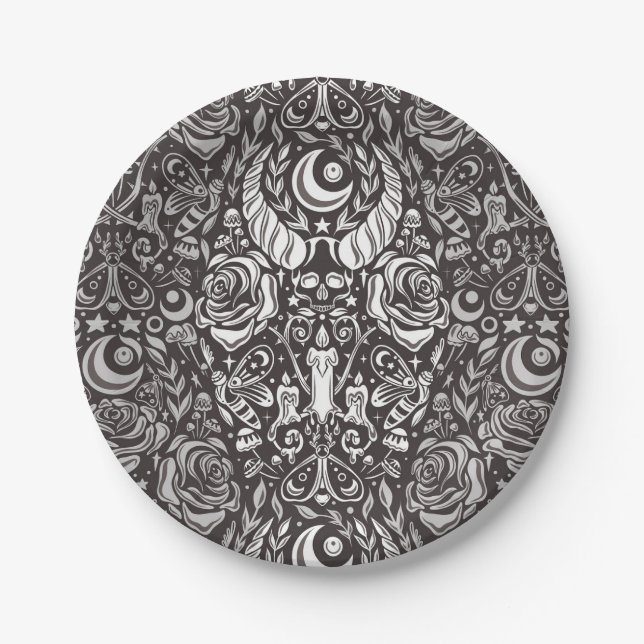 Plato De Papel Patrón monocromo gótico (Anverso)