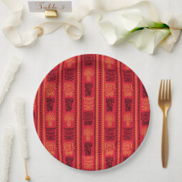 Plato De Papel Patrón Nativo Rojo Tribu étnica Boho Cultura
