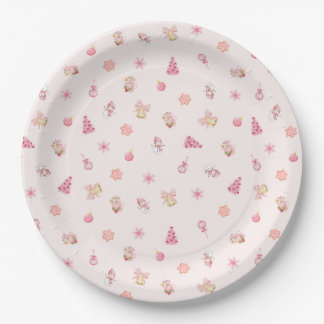 Plato De Papel Patrón Navideño Rosa Acogedor