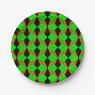Plato De Papel Patrón negro de Naranja verde elegante