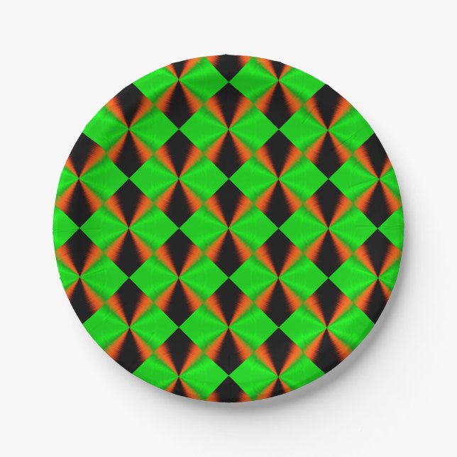 Plato De Papel Patrón negro de Naranja verde elegante (Anverso)