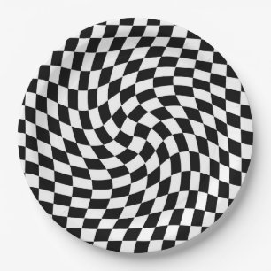 Plato De Papel Patrón negro y blanco retorcido