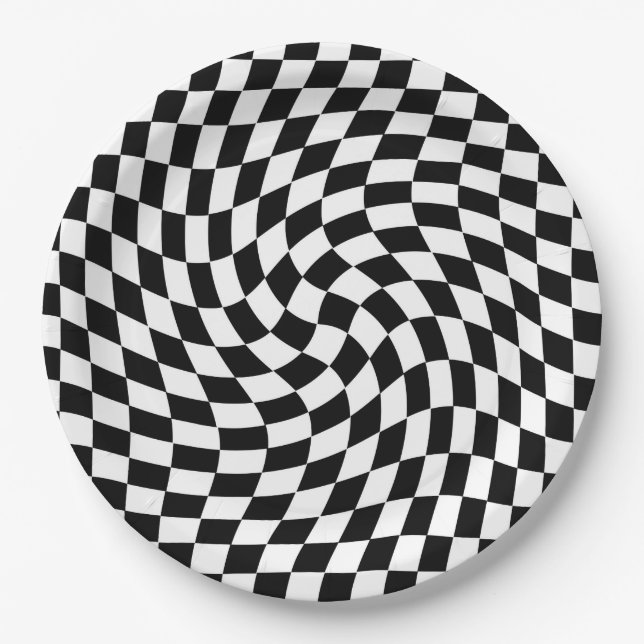 Plato De Papel Patrón negro y blanco retorcido (Anverso)