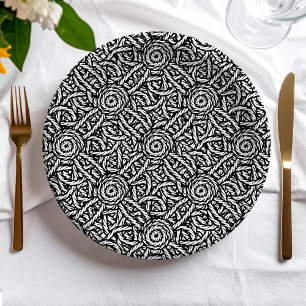 Plato De Papel Patrón negro y blanco trenzado