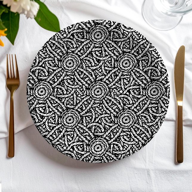 Plato De Papel Patrón negro y blanco trenzado (Subido por el creador)