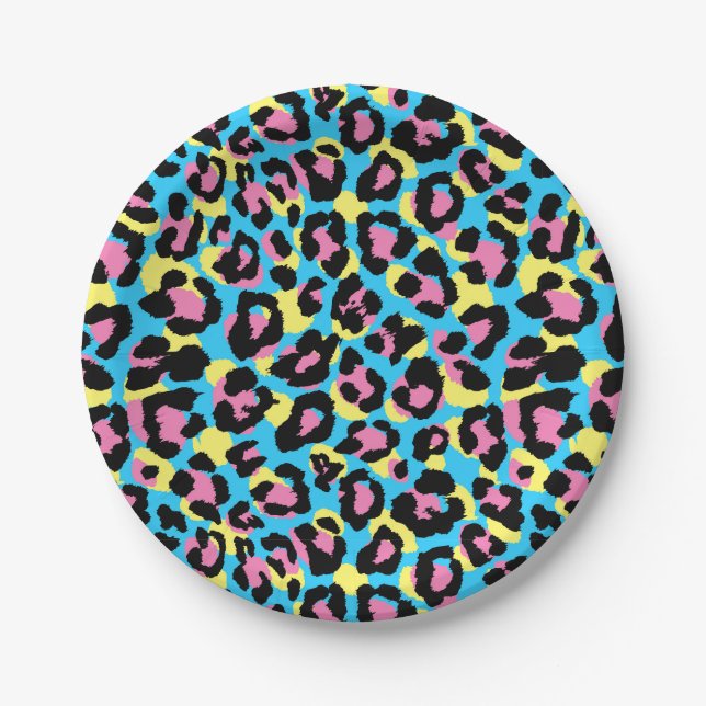 Plato De Papel Patrón Neon Leopard Spots (Anverso)