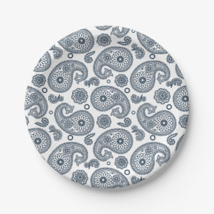 Plato De Papel Patrón paisajista azul oscuro indio sin fisuras so