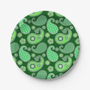 Plato De Papel Patrón Paisley, Esmeralda y Verde Jade