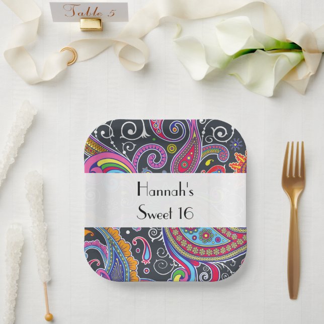 Plato De Papel Patrón Paisley, Paisley persa, Boteh, dulce 16 (Boda)