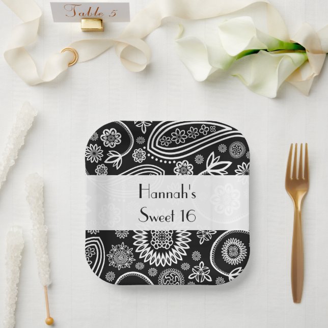 Plato De Papel Patrón Paisley, Paisley persa, Boteh, dulce 16 (Boda)