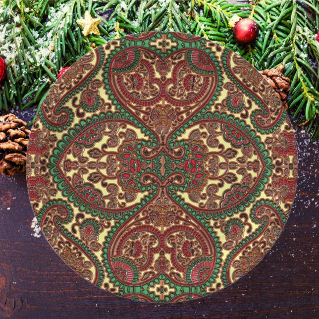 Plato De Papel Patrón paisley victoriano elegante oro verde rojo (Subido por el creador)