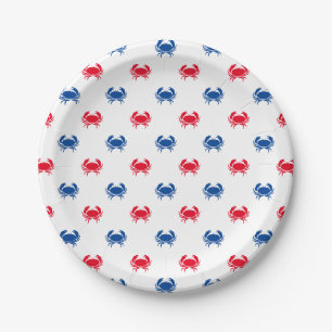 Plato De Papel Patrón patriótico de cangrejo blanco y azul