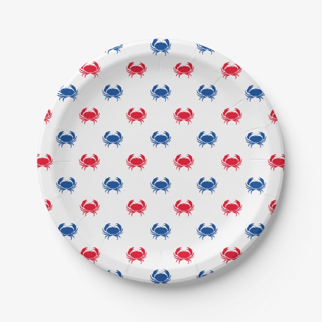 Plato De Papel Patrón patriótico de cangrejo blanco y azul (Anverso)