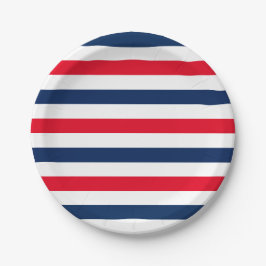 Plato De Papel Patrón patriótico de rayas azules rojas