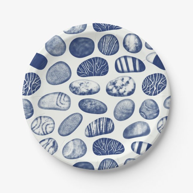 Plato De Papel Patrón Pebble - Efecto cianotitipo (Anverso)