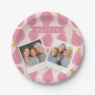 Plato De Papel Patrón Personalizado de Pera Rosa Fruta Monada Fem