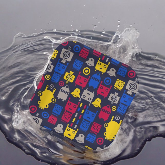 Plato De Papel Patrón Personalizado de robots (robots alien kids theme,birthday,wedding,baby shower,special occasion event paper plate party suppli)