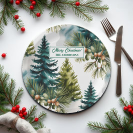 Plato De Papel Patrón Pino de color de agua Elegante Invierno