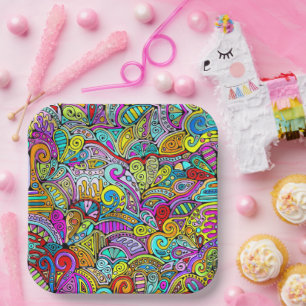 Plato De Papel Patrón Pintado A Mano Y Digitalmente Art. 6