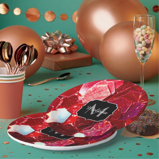 Plato De Papel Patrón purpurina brillante de mosaico abstracto ro (Multi)