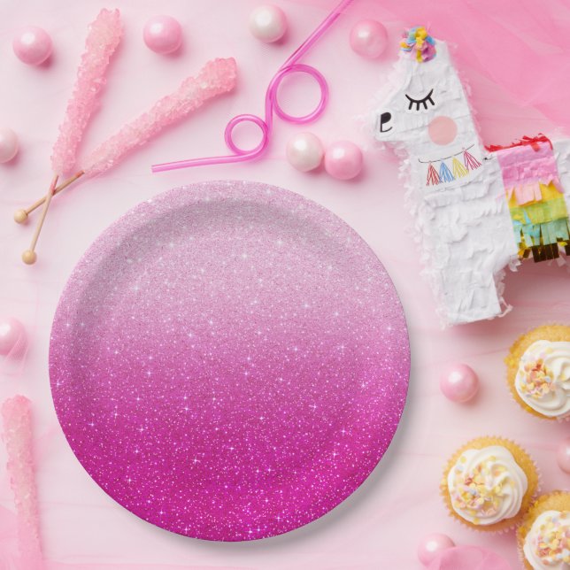 Plato De Papel Patrón Purpurina rosado moderno oscuro (Fiesta)