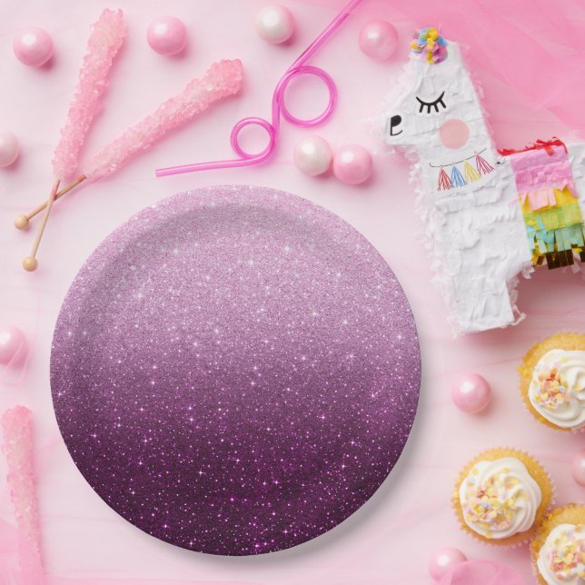 Plato De Papel Patrón Purpurina rosado moderno oscuro (Fiesta)