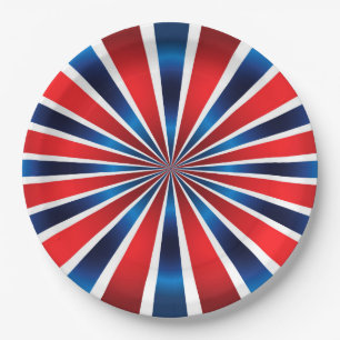 Plato De Papel Patrón radial rojo blanco azul