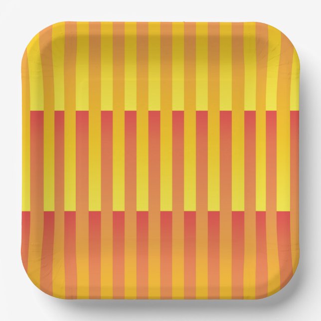 Plato De Papel Patrón rayado amarillo naranja (Anverso)