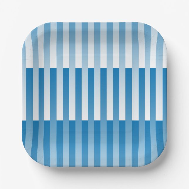 Plato De Papel Patrón rayado azul blanco (Anverso)