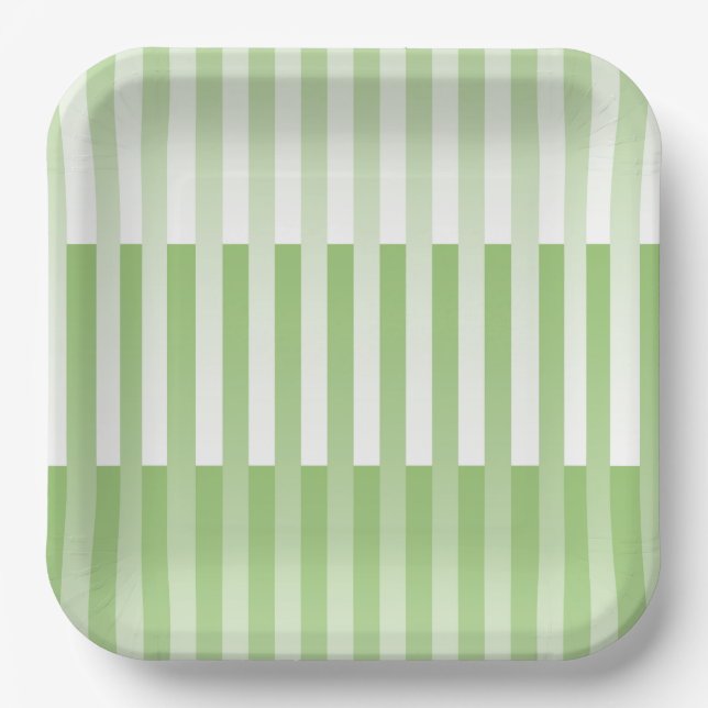 Plato De Papel Patrón rayado verde blanco (Anverso)