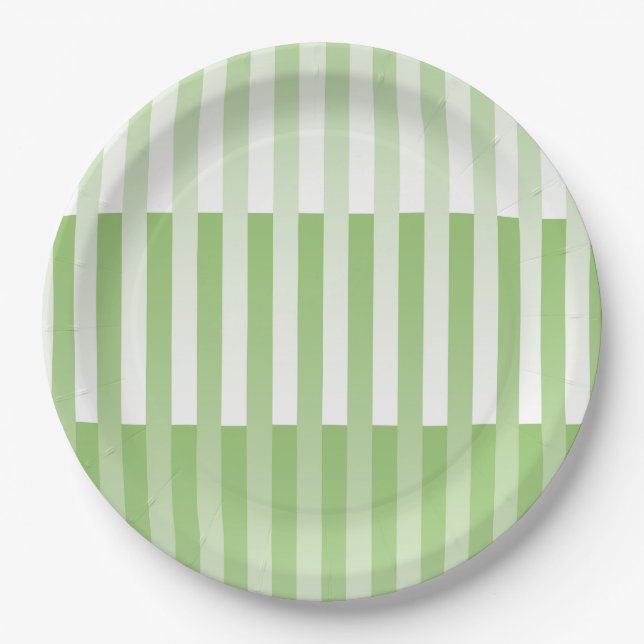 Plato De Papel Patrón rayado verde blanco (Anverso)