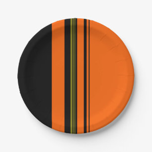 Plato De Papel Patrón rayado verde negro naranja