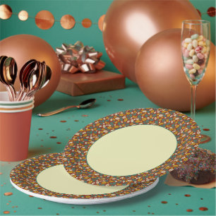 Plato De Papel Patrón retro azul amarillo marrón marrón Java café