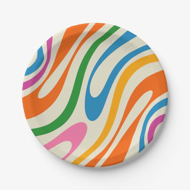Plato De Papel Patrón retro contemporáneo divertido abstracto (Anverso)