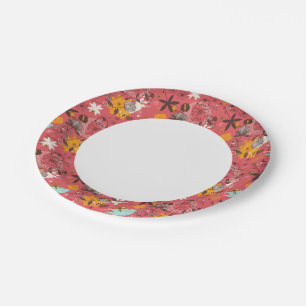Plato De Papel Patrón retro floral 7