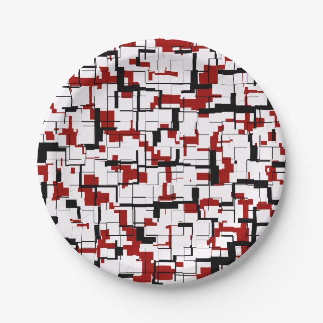 Plato De Papel Patrón rojo blanco negro de camo digital (Anverso)