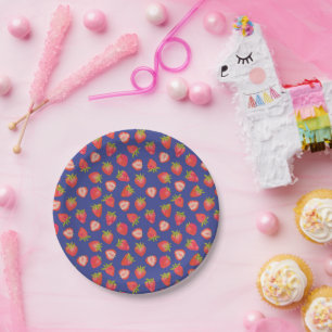 Plato De Papel Patrón rojo de fresa de verano