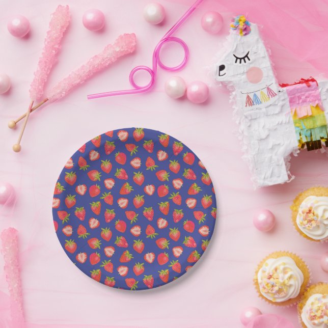 Plato De Papel Patrón rojo de fresa de verano (Fiesta)