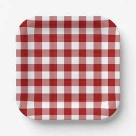 Plato De Papel Patrón rojo de Gingham blanco