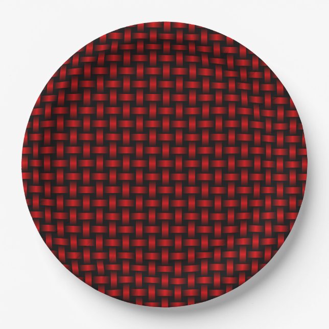 Plato De Papel Patrón rojo de tejido negro (Anverso)