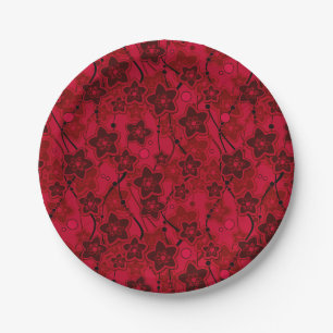 Plato De Papel patrón rojo marrón floral rústico de moda retro