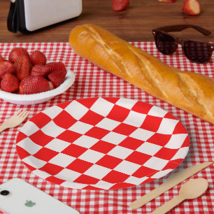 Plato De Papel Patrón rojo y blanco controlado