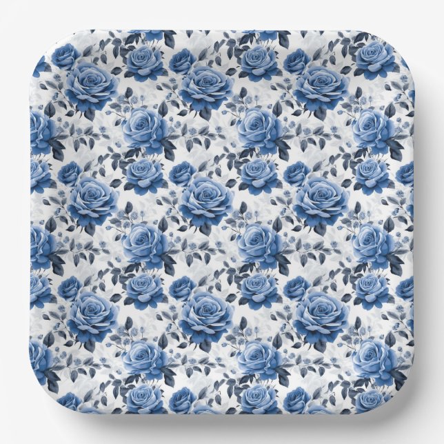 Plato De Papel Patrón rosa azul elegante (Anverso)