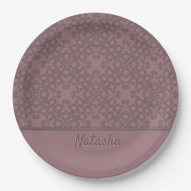 Plato De Papel Patrón Rosa de polvo personalizado (Anverso)