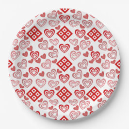 Plato De Papel Patrón rosa, rojo y blanco de amor el día de San V