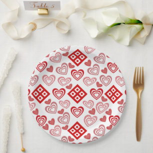 Plato De Papel Patrón rosa, rojo y blanco de amor el día de San V