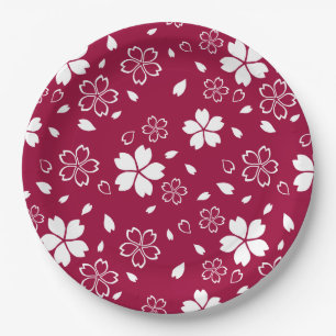 Plato De Papel Patrón Sakura Rojo
