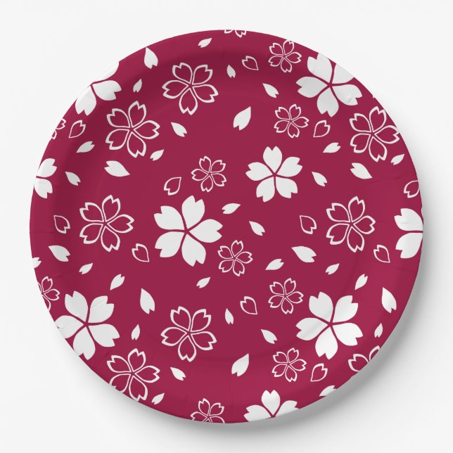Plato De Papel Patrón Sakura Rojo (Anverso)