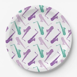 Plato De Papel Patrón saxofón - Púrpura y Verde azulado