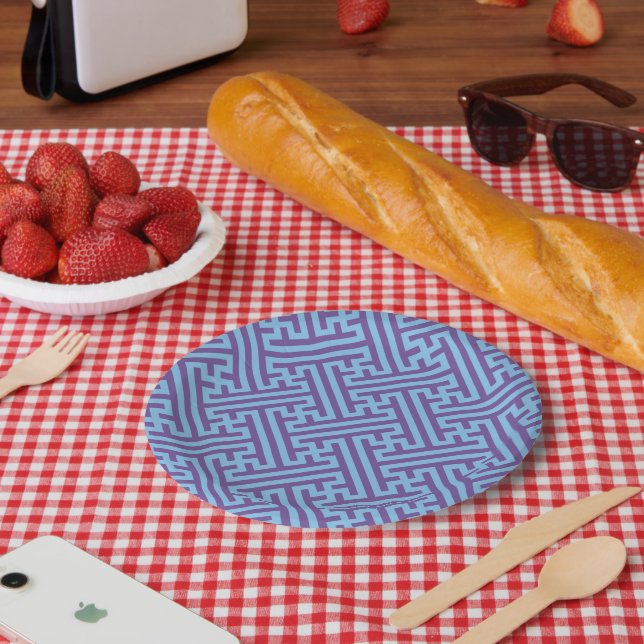 Plato De Papel Patrón Sayagata, japonés, púrpura y azul (Picnic)